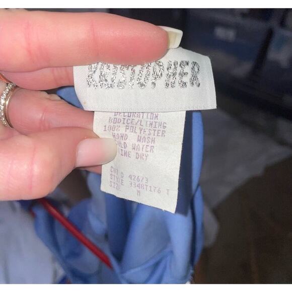 Vintage Kristopher maxi body con dress one shoulder ruched Sky blue stretch SZ M - Picture 9 of 9